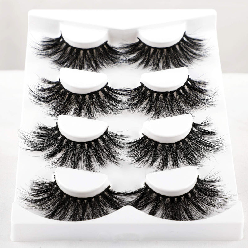 wiwoseo False Eyelashes 25MM Lashes Dramatic Long Fluffy Cross Thick Volume Fake Eye Lashes 4 Pairs Pack 25MM-1 - BeesActive Australia
