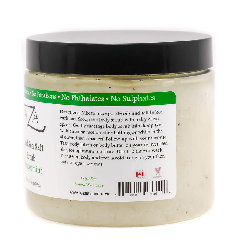 Premium Taza Peppermint Dead Sea Salt Scrub, 473 ml 24 oz (670 g) ♦ Leaves Skin Soft and Hydrated ♦ Contains: Coconut Oil, Shea Butter, Grapeseed Oil, Sweet Almond Oil, 26 Minerals - BeesActive Australia