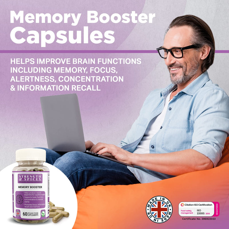 Strength & Spices Memory Booster, Memory and Focus Supplement with Ginkgo Biloba and 22 Super Ingredients, Plant-Based Brain Supplement for Improved Mood, Clarity, and Alertness, 1000mg, 60 Capsules - BeesActive Australia