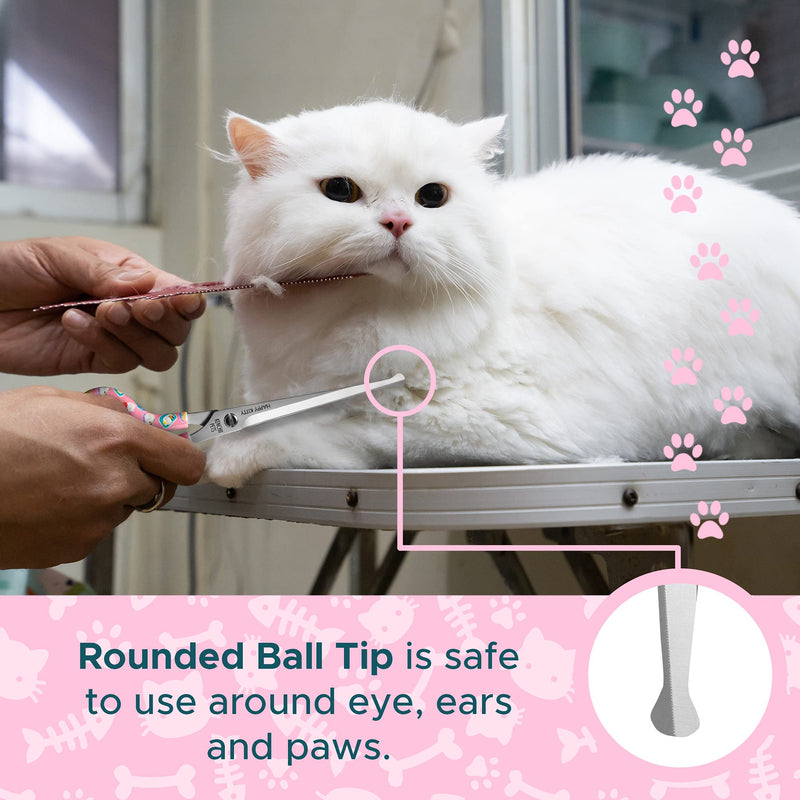 Kenchii Happy Kitty Ball Tip Shears Trimming Scissors for Cats | Pet Grooming Kitten Essentials | Stainless Steel Grooming Scissors for Cats | Safety Blunt Tip Scissors and Cat Grooming Tools | 5.5 In 5.5 Inch Pink - BeesActive Australia