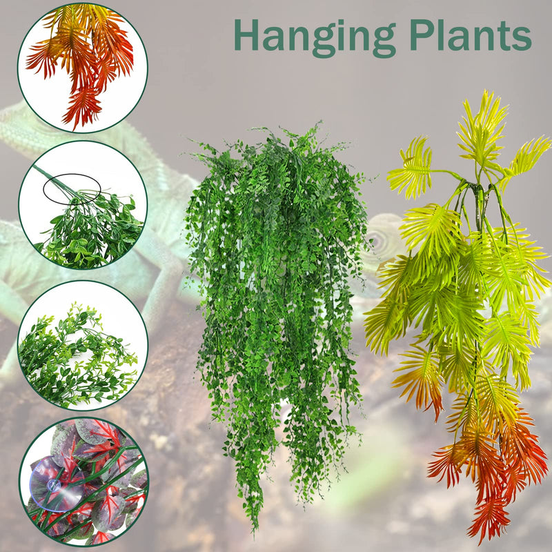 RUNANIA 9 Pieces Reptile Vines Plants, Leopard Gecko Tank Accessories Terrarium Jungle Climbing Vines Hanging Plants with Suction Cups for Bearded Dragon Leopard Gecko Lizard Snake Chameleon - BeesActive Australia