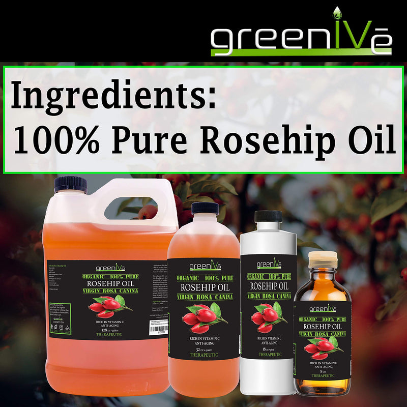 GreenIVe Rosehip Oil Rosa Canina 100% Pure Cold Pressed Virgin Oil Exclusively on Amazon (8 Fl Oz) 8 Fl Oz - BeesActive Australia