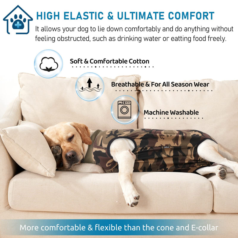 AOFITEE Dog Recovery Suit, Surgical Recovery Suit for Dog Female Male After Surgery, Dino Stripe Dog Recovery Shirt for Abdominal Wounds, Anti Licking Dog Onesie Jumpsuit E-Collar Cone Alternative 6X-Large Camo - BeesActive Australia