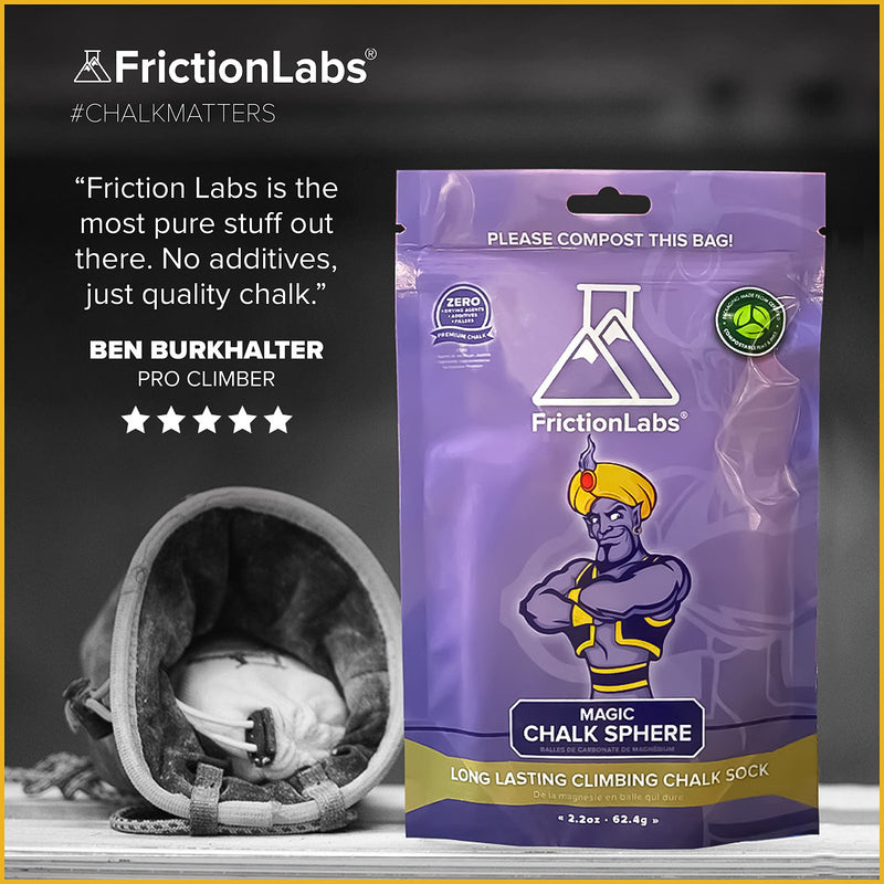FrictionLabs Magic Chalk Ball 2.2 oz - Premium Chalk for Rock Climbing, Weight Lifting, Gymnastics Bowling Crossfit - Mess Free Gym Chalk with Refillable Sock - No Fillers or Artificial Drying Agents Chalk White - BeesActive Australia
