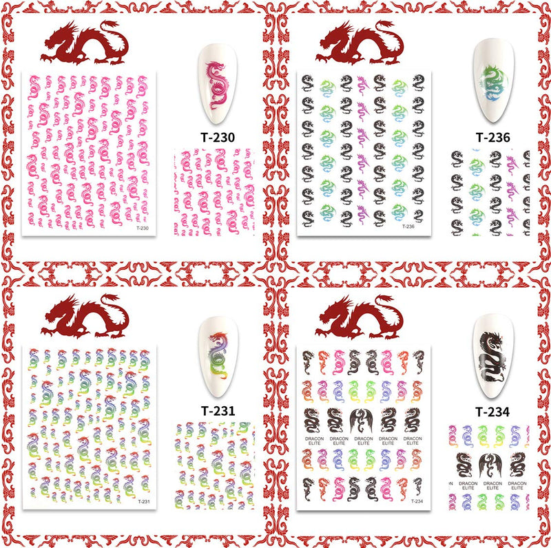 5 Sheets Dragon Nail Art Stickers, 3D Self-Adhesive Dragon Nail Decals Manicure Nail Tip Decoration for Fingernails or Toenails - BeesActive Australia