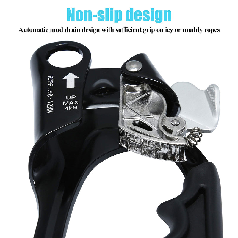 WILDKEN Climbing Hand Ascender Outdoor Mountaineering Tree Arborist Climbing Rappelling Equip Hand Ascender for 8-12MM Rope Left Right Hand Ascender Black 2 - Right - BeesActive Australia