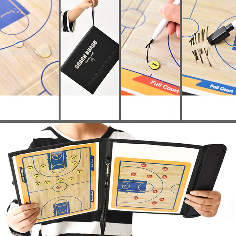 FantasyDay Basketball Coaches Tactical Board with Magnetic Pieces, Dry Erase Marker Pen - Portable Leather Magnetic Tactic Board Foldable Strategy Coaching Clipboard Sport Training Assistant Equipment #1 - BeesActive Australia