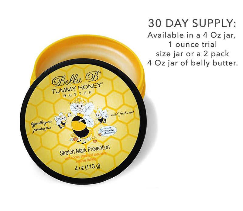 BELLA B Tummy Honey Butter 4 oz 1 Pack - Tummy Butter with Natural & Organic Ingredients - Pregnancy & Baby Safe - Use Daily for Fading Stretch Marks 4 Ounce (Pack of 1) - BeesActive Australia