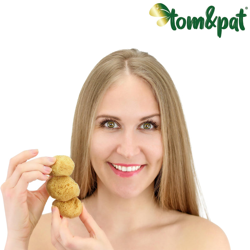 tom&pat Menstrual Sponge, Natural Tampon Alternative, DERMATEST: Very Good, with Jute Bag & Changeable Box for on The go, Natural Sponge as Period Sponge, Reusable, Zero Waste (Size: M / 5 x 5-7 cm) 5 pieces (5-7 cm) - BeesActive Australia