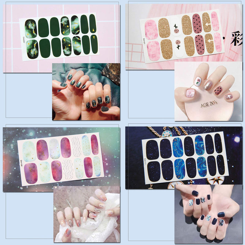 WOKOTO 15 Sheets Full Wraps Nail Art Polish Stickers Strips Set With 1Pc Nail File Gradient Adhesive Nail Decals Tips Manicure Design KIT1 - BeesActive Australia