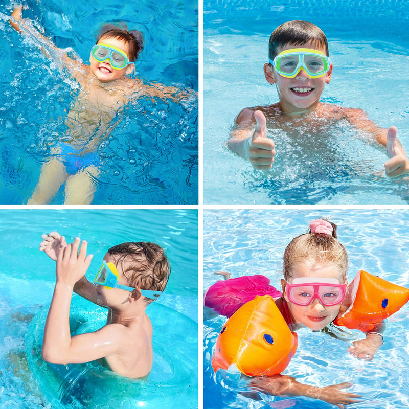 [AUSTRALIA] - MoKo Swimming Goggles for Kids, (2 Pack) Large Frame Clear Wide Vision Swim Glasses No Leaking Anti Fog UV Protection Swim Goggles with Nose Clips & Ear Plugs for Children Kids Blue/Yellow & Red/White 