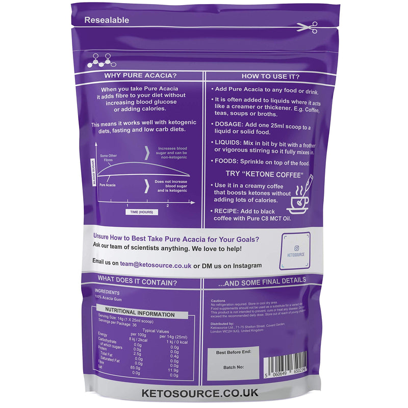 Ketosource® Pure Acacia Fibre | 0g Carbs | Zero Calories | Suitable for Ketogenic Diet & Fasting Lifestyles | 500g Pouch (500g) 500 g (Pack of 1) - BeesActive Australia