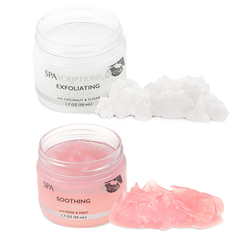 💋 Spascriptions 2-Pack Lip Therapy Treatment to Lip Dryness, Coconut & Sugar Lip Scrub to Exfoliate and Rose & Mint Overnight Lip Mask to Soothe - BeesActive Australia