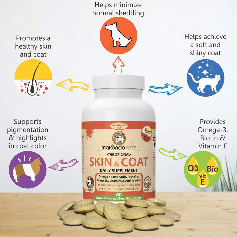 Skin and Coat Supplement with Fish Oil for Dogs and Cats. Dog Itch Relief with Vitamins and Omega 3 for Dry Flaky Skin. Dog Shedding Supplement to Regrow a Shiny Soft Coat. Dog Allergy Treatment 60 - BeesActive Australia