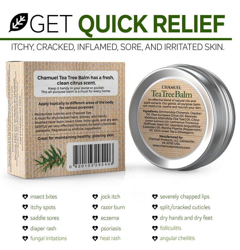 TEA TREE OIL BALM -100% All Natural | Great Cream for Soothing Skin Irritations like Eczema, Psoriasis, Rashes, Jock Itch, Folliculitis, Acne, Itches, Dry Chapped Skin, Heels, Cuticles, Hemorrhoids, Saddle Sores and more! - BeesActive Australia