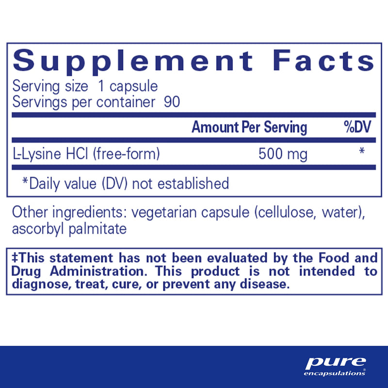 Pure Encapsulations L-Lysine - Essential Amino Acid Supplement for Immune Support & Gum, Lip Health* - with L-Lysine HCl - 90 Capsules Unflavoured 90 Count (Pack of 1) - BeesActive Australia