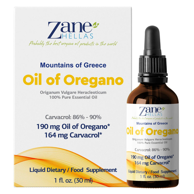 Zane | 100% Greek Undiluted Oil of Oregano | 190 mg Oregano Oil Provides 164 mg Carvacrol per Serving - 5 Drops. 86%-90% Min Carvacrol. 1 fl. oz.- 30ml - BeesActive Australia