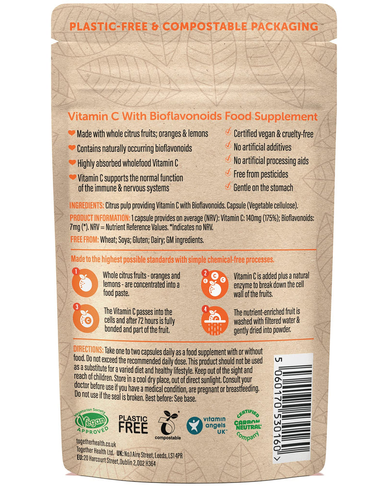 Vitamin C � Together Health � with Organic Citrus Fruits � Gentle & Easily Absorbed � Includes Naturally Occurring Bioflavonoids � Vegan Friendly � Made in The UK � 30 Vegecaps 30 Count (Pack of 1) - BeesActive Australia
