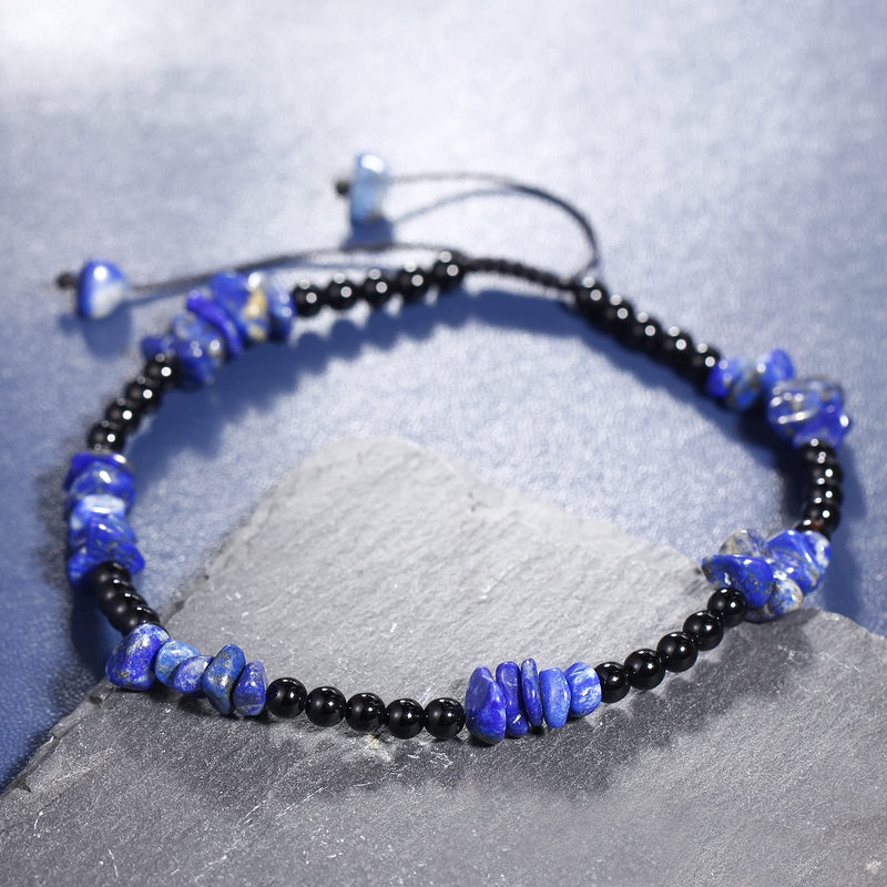 Jewboo Quartz Crystal Tumbled Chip Beads with Agate Beach Anklet Bracelet for Women Essential Oil Diffusers Gemstones and Crystals Foot Jewelry Spiritual Gifts (8.5-10 Inches) Lapis Lazuli - BeesActive Australia
