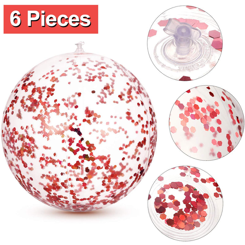 [AUSTRALIA] - 6 Pieces Inflatable Glitter Beach Ball Confetti Beach Balls Transparent Swimming Pool Party Ball for Summer Beach Water Play Toy, Pool and Party Favor, 16 Inch (Rose Gold) Rose Gold 