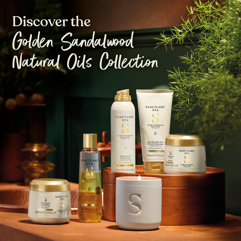 Sanctuary Spa Golden Sandalwood Sand and Salt Scrub, 92% Natural Body Exfoliator, Mineral Oil Free, Cruelty Free & Vegan, 300g - BeesActive Australia