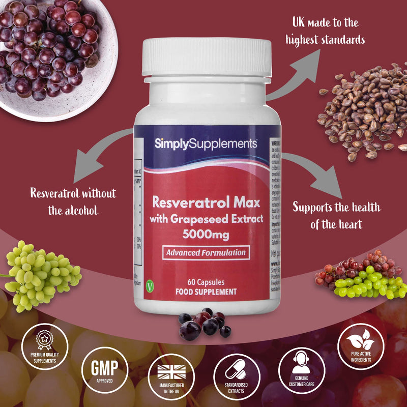 Resveratrol Capsules with Grapeseed Extract 5000mg | Vegan & Vegetarian Friendly | 60 Capsules = 1 Month Supply | Manufactured in The UK - BeesActive Australia