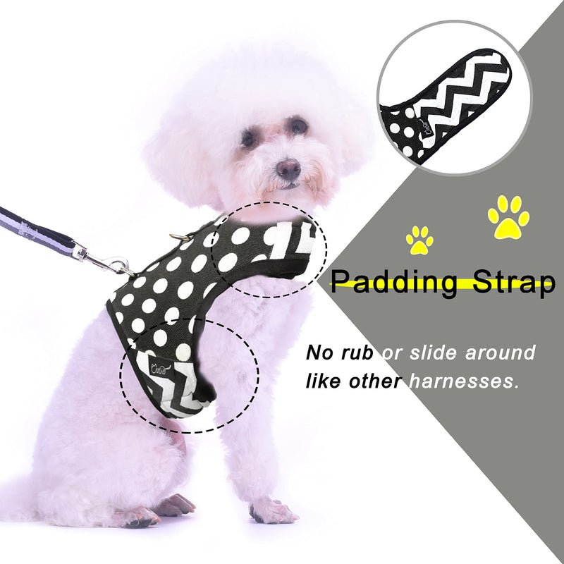Teacup Dog Harness and Leash Set Small Pet Vest Harness, Adjustable Soft Padded Dog Vest for Teacup Chihuahua, Poodle, Yorike, Maltese Polka Dots Black X-Small (under 3lbs) - BeesActive Australia