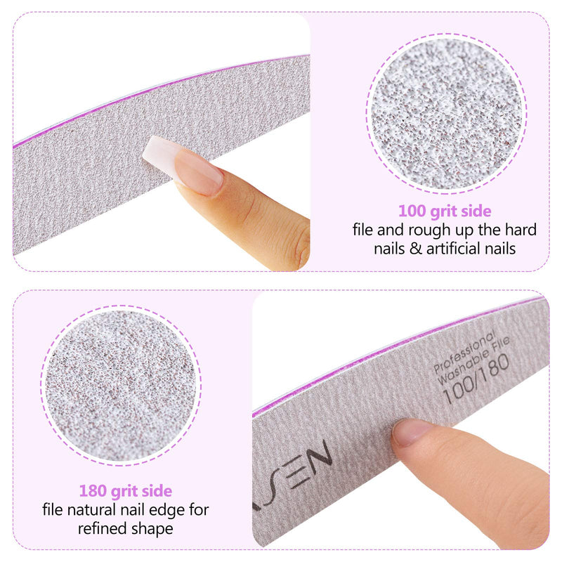 Nail File 100/180 Grit, BOLASEN 12 Pack Acrylic Nail File, Professional 100 180 Grit Nail Files, Double Sided Emery Board, Long Lasting Premium Washable Nail Files for Acrylic Nails & False Nails - BeesActive Australia