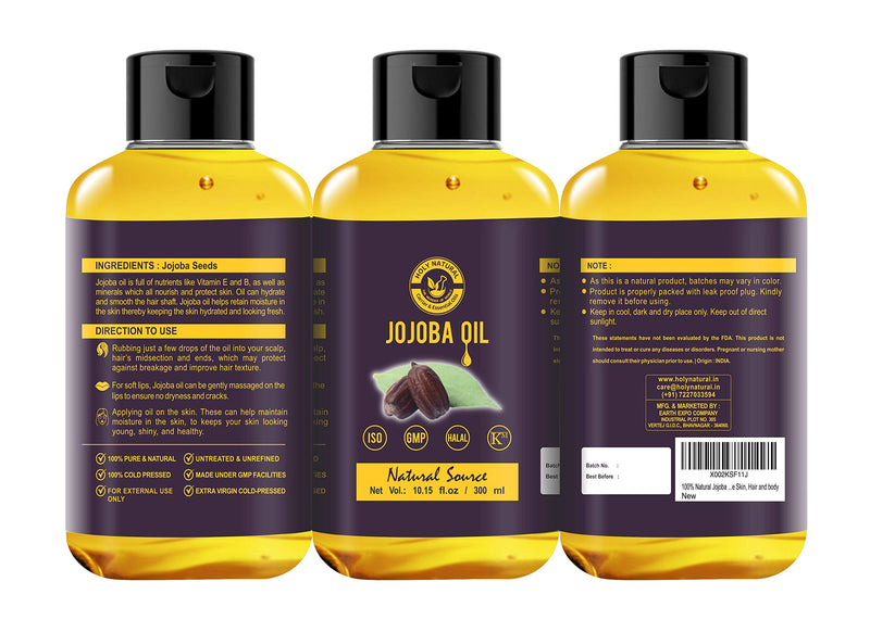 100% Natural Jojoba Oil (10.15 fl oz / 300ml), 100% Pure & Natural, Virgin Cold Pressed, Helps Retain Moisture in the Skin, Hair and body 10.15 Fl Oz - BeesActive Australia