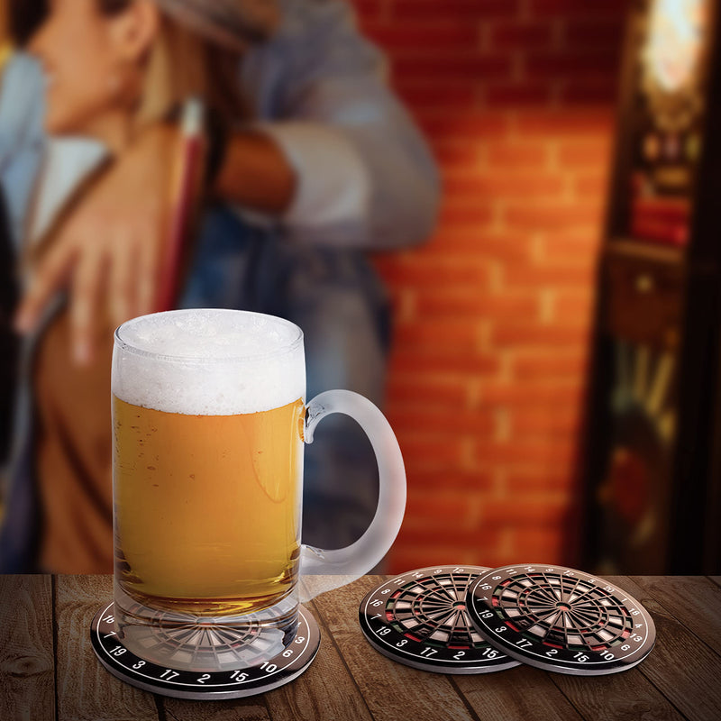 IgnatGames Darts Coasters for Drinks - Set of 4 Round Rubber Coasters with Dartboard Theme & Stylish Cardboard Case - Non Slip Coaster Set Perfect for Homes and Bars - BeesActive Australia