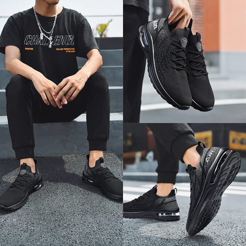 IIV Mens Air Running Shoes Casual Tennis Walking Althletic Gym Fashion Lightweight Slip On Sneakers 9 Black - BeesActive Australia