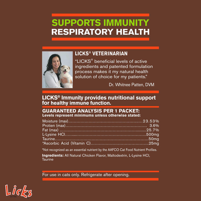 Licks Pill-Free Cat Immunity - Immune Support Cat Supplies - Respiratory Supplements for Cats - Cat Health Supplies - Gel Packets - 30 Use - BeesActive Australia