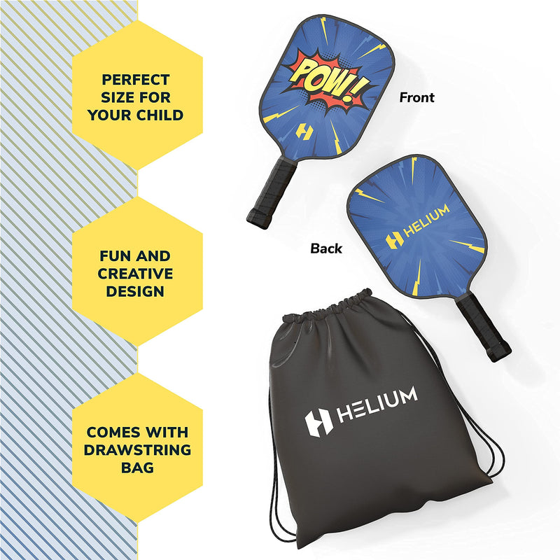 Helium Pickleball Paddle for Kids – Child Size Paddle for Children 12 and Under, Lightweight Honeycomb Core, Graphite Strike Face, Pickleball Paddle & Drawstring Bag - POW! 1 Paddle Set - BeesActive Australia