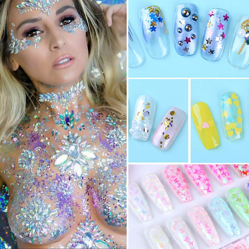 Duufin 10 Boxes Nail Sequins Colorful Nail Art Glitter Confetti Holographic Shining Nail Flakes 3D Laser Thin Star Heart Glitter Sequin for Nail Art Decoration with 1 Pc Tweezers and a Nail Brush Pen - BeesActive Australia