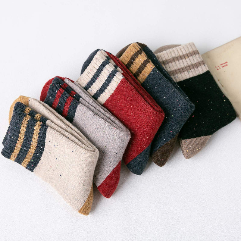 Womens Hiking Socks Winter Warm Athletic Ankle Socks Outdoor Wool Socks Thick Cashmere Socks E (5 Pack Two Striped) - BeesActive Australia