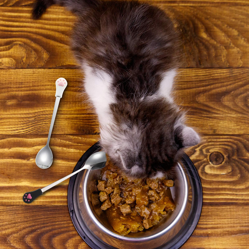 6 Pieces Dog Cat Can Food Spoon Pet Stainless Steel Food Spoon with Cute Cat Claw Silicone Handle (White, Black, Orange) - BeesActive Australia