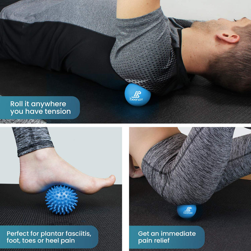 Beenax Lacrosse & Spiky Massage Ball Set - Perfect for Trigger Point Therapy, Myofascial Release, Plantar Fasciitis, Deep Tissue and Muscle Relief - Designed to Relieve Stress and Relax Tight Muscle Blue - BeesActive Australia
