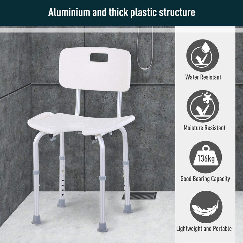 HOMCOM 8-Level Height Adjustable Bath Stool Spa Shower Chair Aluminum w/Non-Slip Feet, Handle for the Pregnant, Old, Injured - BeesActive Australia