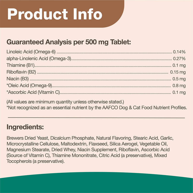 NaturVet Brewers Dried Yeast Formula with Garlic Flavoring Plus Omegas for Dogs and Cats, Chewable Tablets, Made in the USA 1,000 Tablets - BeesActive Australia