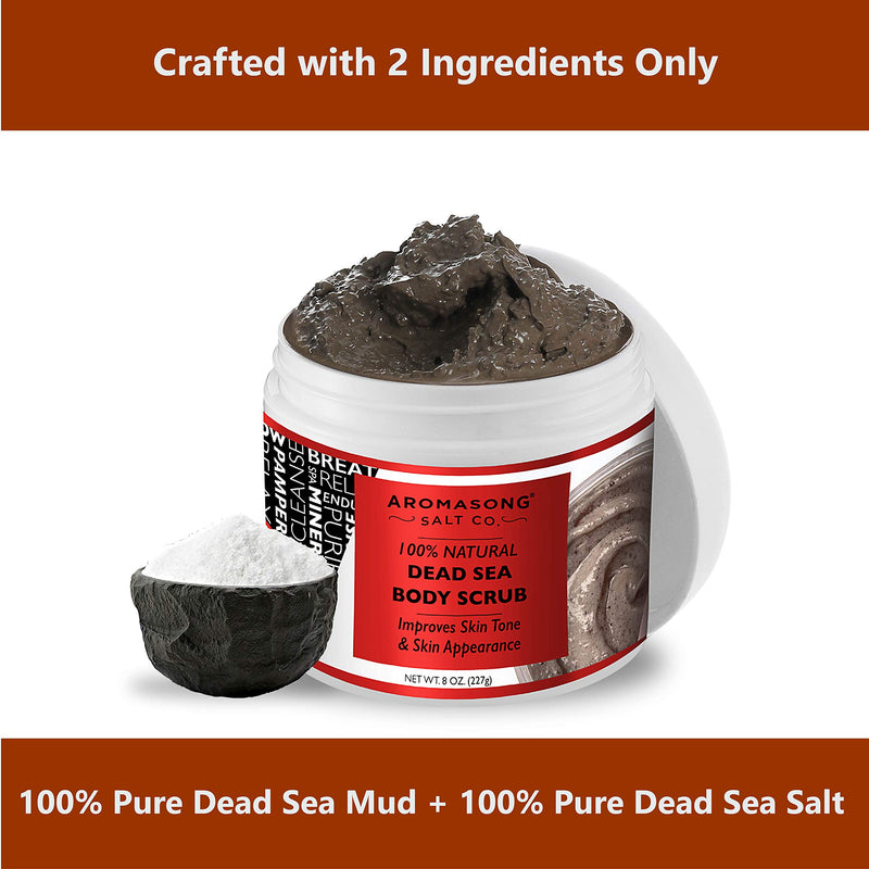 Aromasong 100% Pure Dead Sea Body Scrub, Dead Sea Mud with Dead Sea Salt Only, Natural Cream Exfoliant, Stretch Mark & Wrinkle Reducer Soothing Reliefs Sore Muscles, Body Scrub for Women & Men, 8oz. - BeesActive Australia