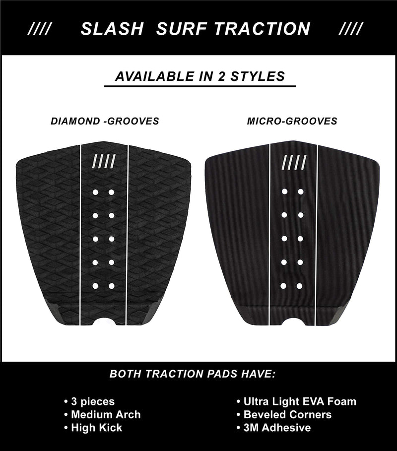 Slash Surfboard Traction Pads  3 Piece Deck Grips for Surfboard, Skimboard, Longboard Deck  Maximum Grip Stomp Pad  3M Adhesive  Fits Surf, Skim Board, Long Deck, Wakesurf, Fish Boards Micro Grooves - BeesActive Australia