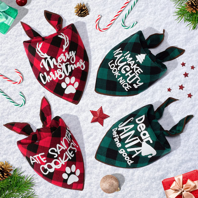 4 Pack Birthday Dog Bandanas - Classic Triangle Merry Christmas Printing Fall Plaid Xmas Pet Scarf Bibs Kerchief Gifts Set - Pet Holiday Accessories Decoration for Small to Large Puppy Dogs Cats - BeesActive Australia