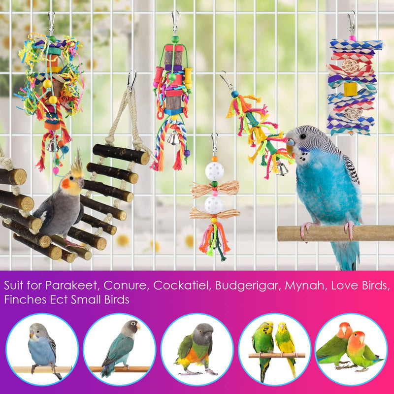 KATUMO Small Bird Toys, Natural Wood Ladder Colorful Bamboo Hanging Shredding Toys Parrot Chew Wooden Blocks Bird Perch for Parakeets, Conures, Cockatiels, Budgies, Love Birds and Other Small Birds - BeesActive Australia