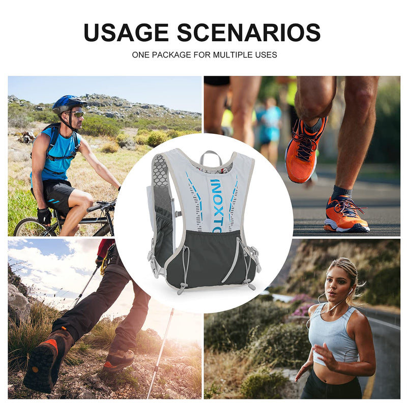INOXTO Hydration Vest Backpack,Lightweight Water Running Vest Pack with 1.5L Water Bladder Bag Daypack for Hiking Trail Running Cycling Race Marathon for Women Men Kids Grey - BeesActive Australia