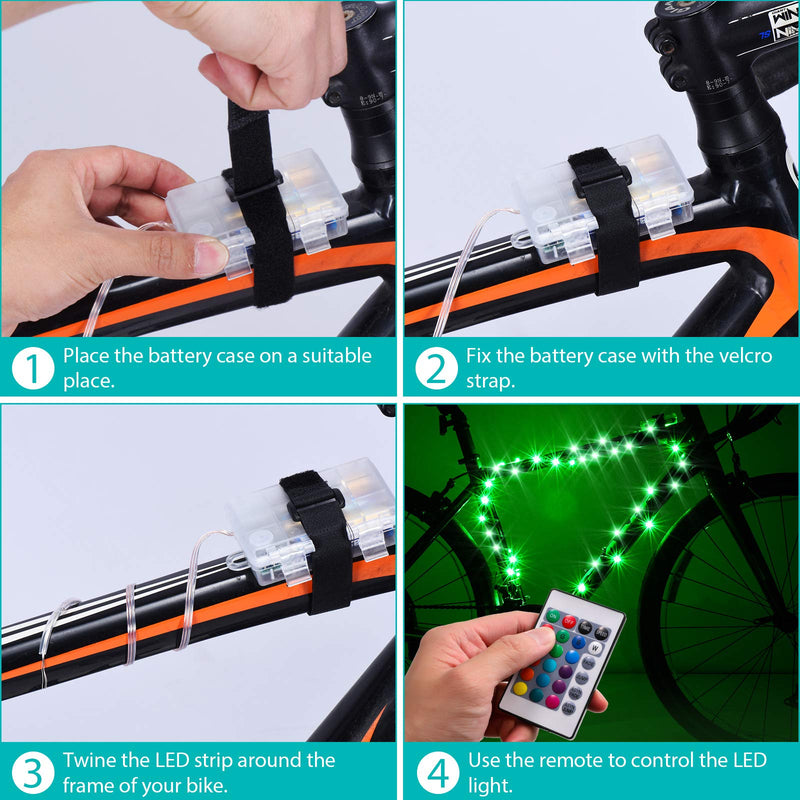 Waybelive LED Bike Frame Lights, Remote Control Bicycle Frame LED Light, 16 Color Change by Yourself, Waterproof, Super Bright to Ride at Night. Good Gift for Kids(1 Tire, Multicolor) - BeesActive Australia
