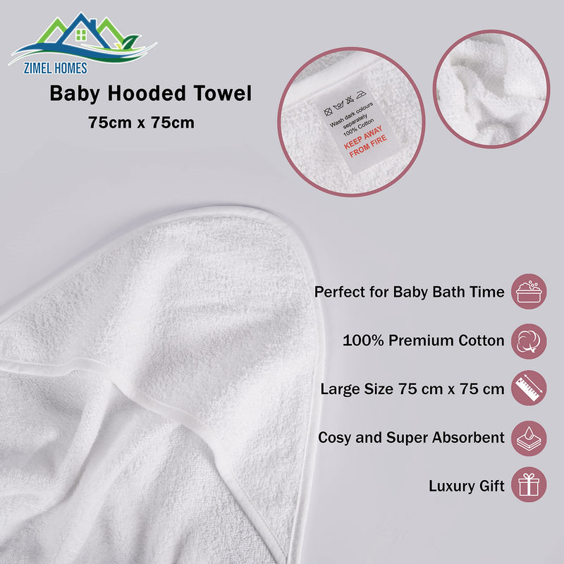 ZIMEL HOMES Plain White Hooded Baby Towel Set for Newborns 75 cm x 75 cm-Highly Durable Baby Hooded Bath Time Towel 100% Cotton Pack of 1 White Towel - BeesActive Australia