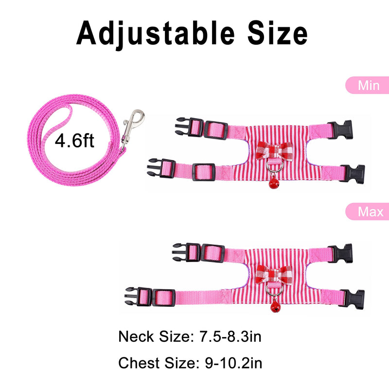 Filhome Small Pet Harness Vest and Leash Set with Bowknot and Bell Decor Chest Strap Harness Adjustable Soft Breathable for Outdoor Walking Guinea Pigs, Ferret, Chinchilla Pink - BeesActive Australia