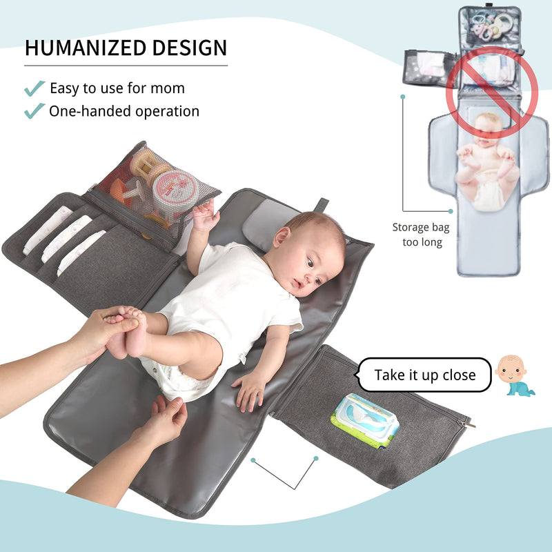 JanYoo Baby Portable Changing Pad with Wipes Pocket for Diaper Bag Wipeable Waterproof Newborn Travel Mat Shower Gifts Grey - BeesActive Australia