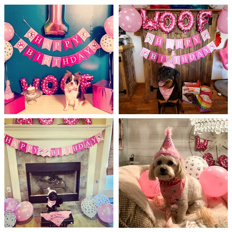 Dog Birthday Party Supplies - Dog Girl Birthday Bandanas Set with Dog Birthday Hat, Scarf, Birthday Banner, Balloons and Bowtie. Puppy Dog Pals Birthday Party Decorations.… A-pink - BeesActive Australia