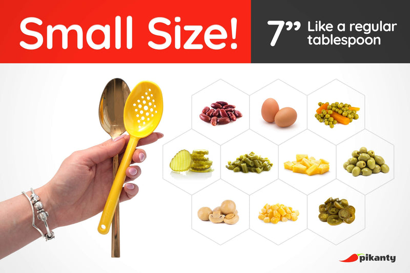 Pikanty Small Slotted Spoon - for straining oils and juices, reaching into small jars, and serving all kinds of food. 4 Colors - BeesActive Australia